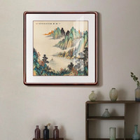积善 国画山水画中式客厅沙发背景墙装饰画领导办公室字画书房茶室过道玄关挂画走廊壁画已装裱 一帆风顺 83.6x83.6cm（实木外框+有机玻璃）