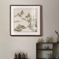 积善 国画山水画中式客厅沙发背景墙装饰画领导办公室字画书房茶室过道玄关挂画走廊壁画已装裱 林泉高逸图 53.6x53.6cm（实木外框+有机玻璃）