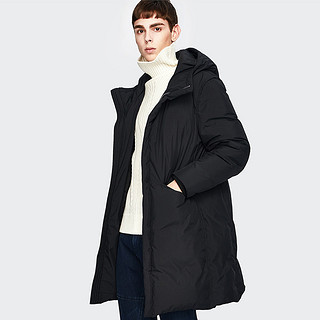 冬季新款高密度防钻绒男式中长款羽绒服特殊剪裁立体包边保暖外套 XL 黑色