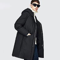 冬季新款高密度防钻绒男式中长款羽绒服特殊剪裁立体包边保暖外套 XL 黑色
