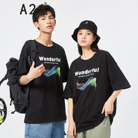 A21夏季新款男装撞色百搭上衣宽松圆领落肩短袖潮版女T恤情侣款新疆棉字母印花时尚休闲 R412131298黑色 165/80A/S