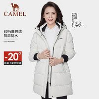 骆驼 CAMEL情侣款白鸭绒羽绒服中长款 XL A0W1R4114H，警戒红，女