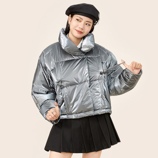 A21女时尚亮面宽松立领棉外套厚2021冬小个子短棉服潮ins