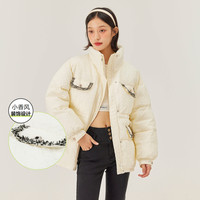 森马 Semir2021冬季新款中长款立领宽松千鸟格质感棉袄小香风棉服女冬季 XXXL 本白1102