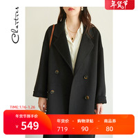 chartres 秋冬新款高端手工西装领宽松茧型双面呢大衣女X668 黑色 M