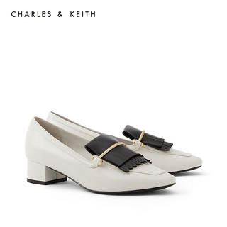 CHARLES&KEITH质感流苏装饰中跟乐福鞋女鞋CK1-60580176