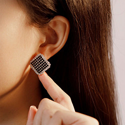 Mbox 艾诗 耳环气质高级感方形格子时尚925银针耳钉