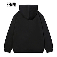 Semir 森马 卫衣女连帽宽松内搭基础款2021冬季 宽松小心机加绒针织衫109721116070黑色M