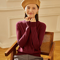 真的好 经典舒适高领纯色100%羊毛女式针织衫羊毛衫毛衣 M 酒红色