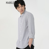 MARKLESS 衬衫男2022春季条纹长袖休闲衬衣男士青年纯棉磨毛外套CSB2507M白色 M