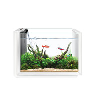 德邦 Depontaqua(百因美系列) 鱼缸超白玻璃 小型水族箱造景水草缸 客厅卧室办公桌生态鱼缸 吉利红带灯 高雅白裸缸 32*22*18CM