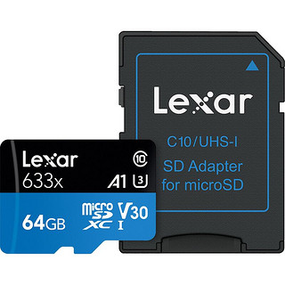 Lexar 雷克沙 633x Micro-SD存储卡 64GB（UHS-I、V30、U3、A1）+SD卡套