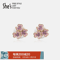 shes茜子耳饰 梵高鸢尾花朵系列 手工滴油渐变色花朵耳环气质耳钉 送女友送爱人 生日礼物 礼品 紫色E0