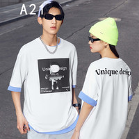 A21夏季2021新款男装针织宽松圆领落肩短袖T恤情侣印花上衣女 特白 170/84A/M 特白 165/80A/S