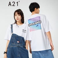 A21夏季新款男装撞色百搭上衣宽松圆领落肩短袖潮版女T恤情侣款新疆棉字母印花时尚休闲 F412131135特白 170/84A/M