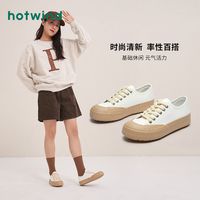hotwind 热风 春秋新款女士时尚系带休闲鞋潮流低帮帆布鞋百搭小白鞋
