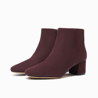 Clarks 其乐 SheerFlora英伦女靴方头高跟侧拉链短靴踝靴粗跟时尚 40 酒红色