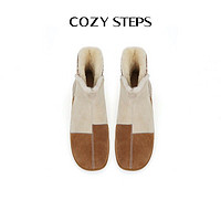 COZY STEPS 澳洲真皮雪地靴女羊皮毛一体秋冬新款时尚拼色潮流休闲短筒靴 栗色 36