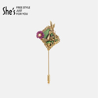 shes茜子配饰 大英博物馆花鸟集系列 复古浮雕邮票流苏胸针胸花 时尚女士外套别针扣针 生日礼物 送女友