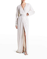 MICHAEL KORS Belted Sequin Wrap Gown