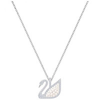 施华洛世奇 Swarovski Iconic Swan Micro Pearl Pendant, White, Rhodium Plating