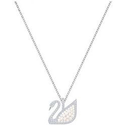 SWAROVSKI 施华洛世奇 Swarovski Iconic Swan Micro Pearl Pendant, White, Rhodium Plating