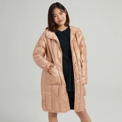 jucyjudy百家好冬季韩系休闲保暖翻领连帽口袋中长款女式羽绒服外套