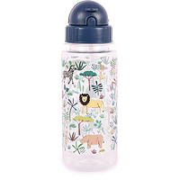 Jungle animals transparent water bottle with straw 500 ml