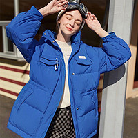 xiangying 香影 羽绒服女中长款2021年冬季新款时尚洋气设计感白鸭绒连帽外套 浅蓝色 均码