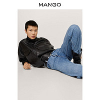 MANGO 芒果 女装外套2021秋冬新款高翻领皮革效果短款夹克外套