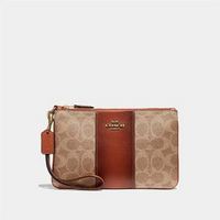 COACH 蔻驰 Coach Women's Colorblock Coated Canvas Small Wristlet - Tan Rust