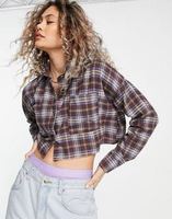 Heartbreak cropped shirt co-ord in brown check