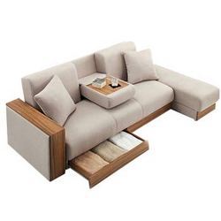 奥古拉 沙发床两用折叠多功能沙发床小户型双人沙发可拆洗日式北欧风格 米色布 可拆洗版-脚踏带收纳