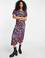 asos ASOS DESIGN puff sleeve midi dress in bright floral