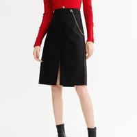 气质半身裙高腰时尚半裙开叉A字裙 L 黑色