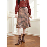 秋水伊人格子鱼尾半身裙百搭设计感裙子新款 XL 格子