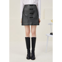 短裙时尚复古国潮中国结小众高腰半身裙子女 M 黑色