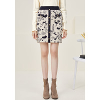 秋水伊人针织撞色提花半裙弹力单裙 XL 藏青