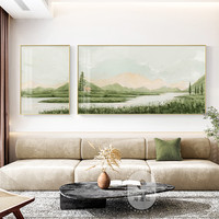 北欧山水客厅装饰画现代风景沙发背景墙挂画绿色小清新组合壁画