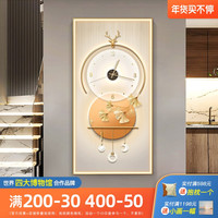 山水福禄入户玄关装饰画现代轻奢走廊时钟挂画大气九鱼图过道壁画