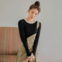 HSTYLE 韩都衣舍 春装新款女装韩版圆领撞色修身打底针织衫 S