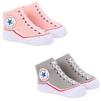 CONVERSE 匡威 Logo socks design set of baby bootees in grey and pink