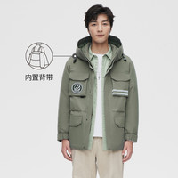 BOSIDENG 波司登 男女时尚情侣工装潮流挺括连帽舒适保暖羽绒服 M 古铜绿
