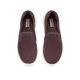 SKECHERS 斯凯奇 女鞋加厚妈妈鞋GOWALK健步鞋冬季加绒缓震休闲鞋896045 BURG/酒红色 38