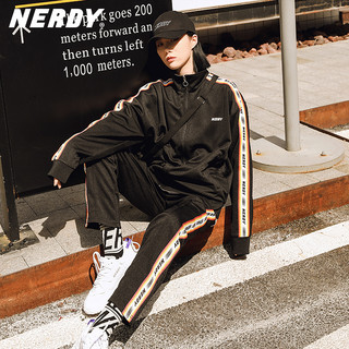 NERDY正品明星同款21秋款紫色女外套情侣男运动套装潮裤运动服 L（175-185cm 130-160斤） 白色上衣