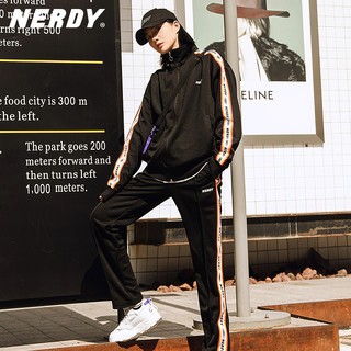 NERDY正品明星同款21秋款紫色女外套情侣男运动套装潮裤运动服 L（175-185cm 130-160斤） 白色上衣