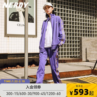 NERDY正品明星同款21秋款紫色女外套情侣男运动套装潮裤运动服 L(175-185cm 130-160斤) 黑色上衣