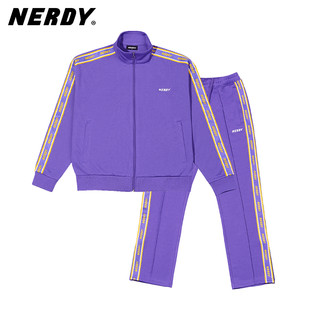 NERDY正品明星同款21秋款紫色女外套情侣男运动套装潮裤运动服 L（175-185cm 130-160斤） 白色上衣