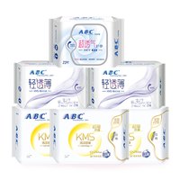 ABC KMS系列卫生巾套装 (清凉舒爽日用24cm*8片*3+甜睡夜用32.3cm*2+超透气护垫16.3cm*22片)