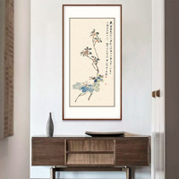 弘舍 新中式玄关装饰画走廊过道壁画书房挂画国画花鸟画原作版画张大千 芙蓉桂花 田园柚木 成品尺寸 宽60*高110cm